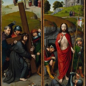 Christ Carrying the Cross, with the Crucifixion; The Resurrection, with the Pilgrims of Emmaus